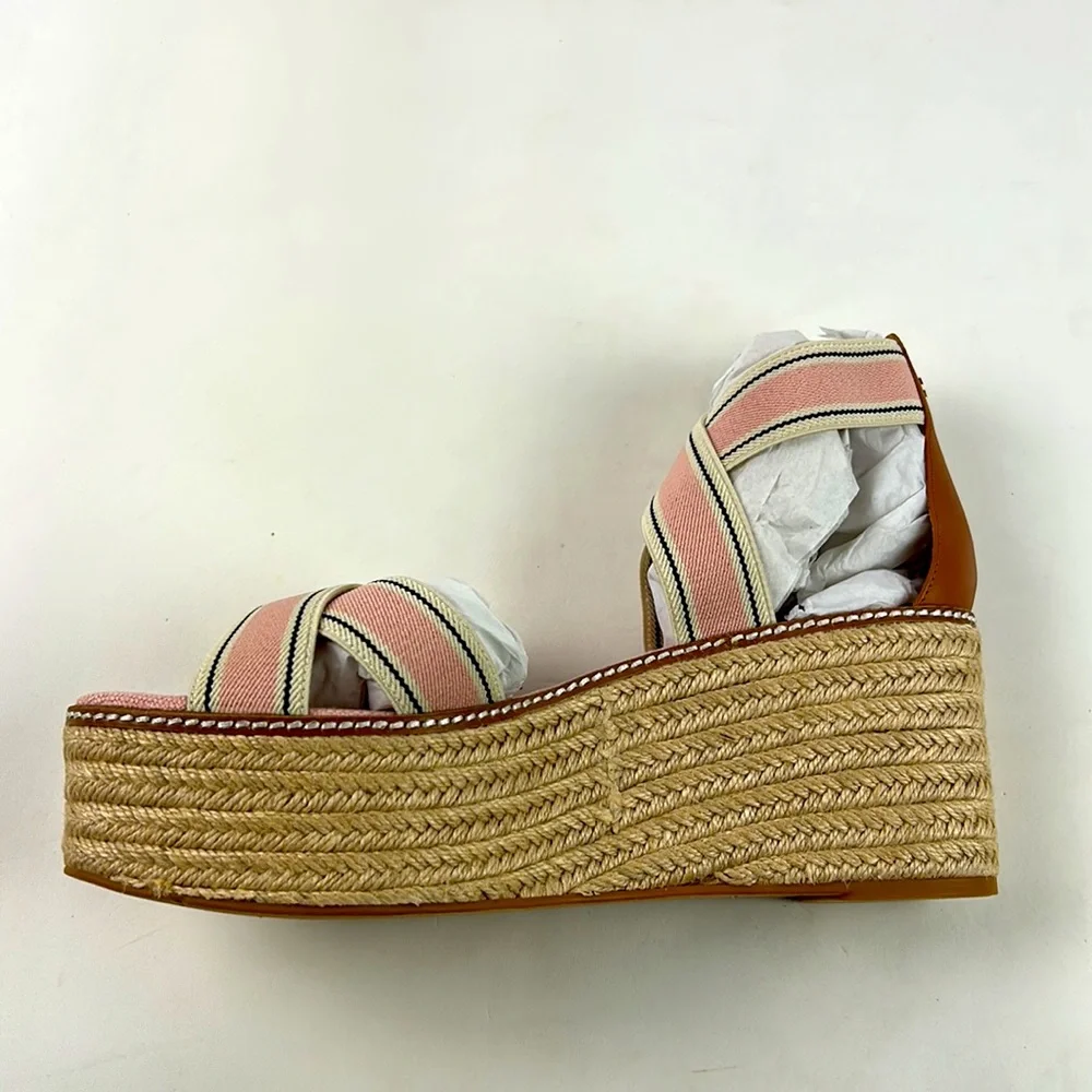 New in box TORY BURCH Frieda Espadrille blush Platform sandals - Picture 6 of 7